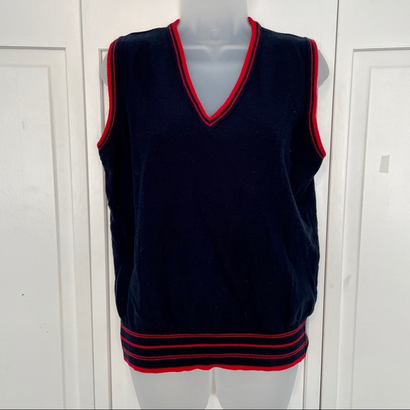 Vintage Navy Sweater Vest Knit Acrylic Retro Old Money - Picture 6 of 7
